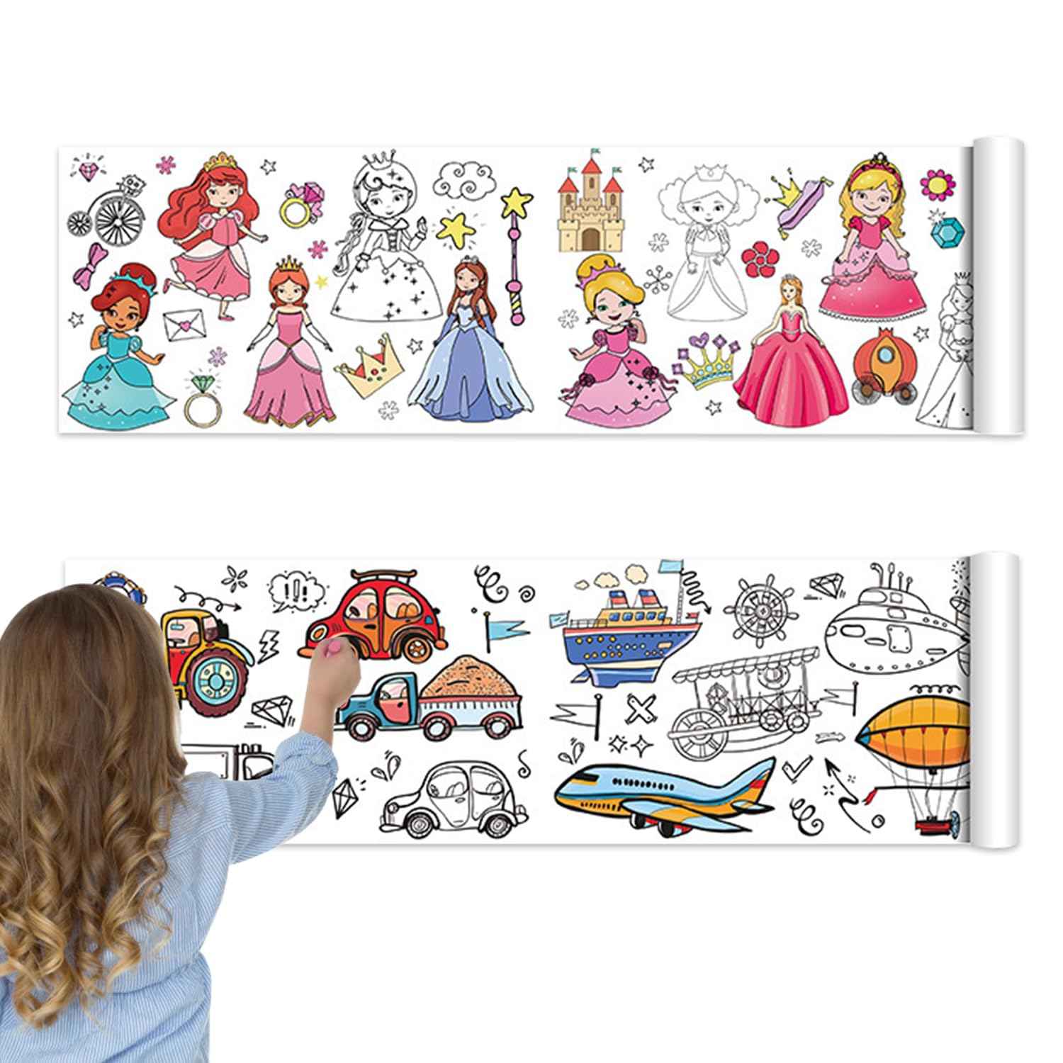 2 Rolls Colouring Roll for Kids 3m x 30cm for Toddler Drawing (2 Themes)