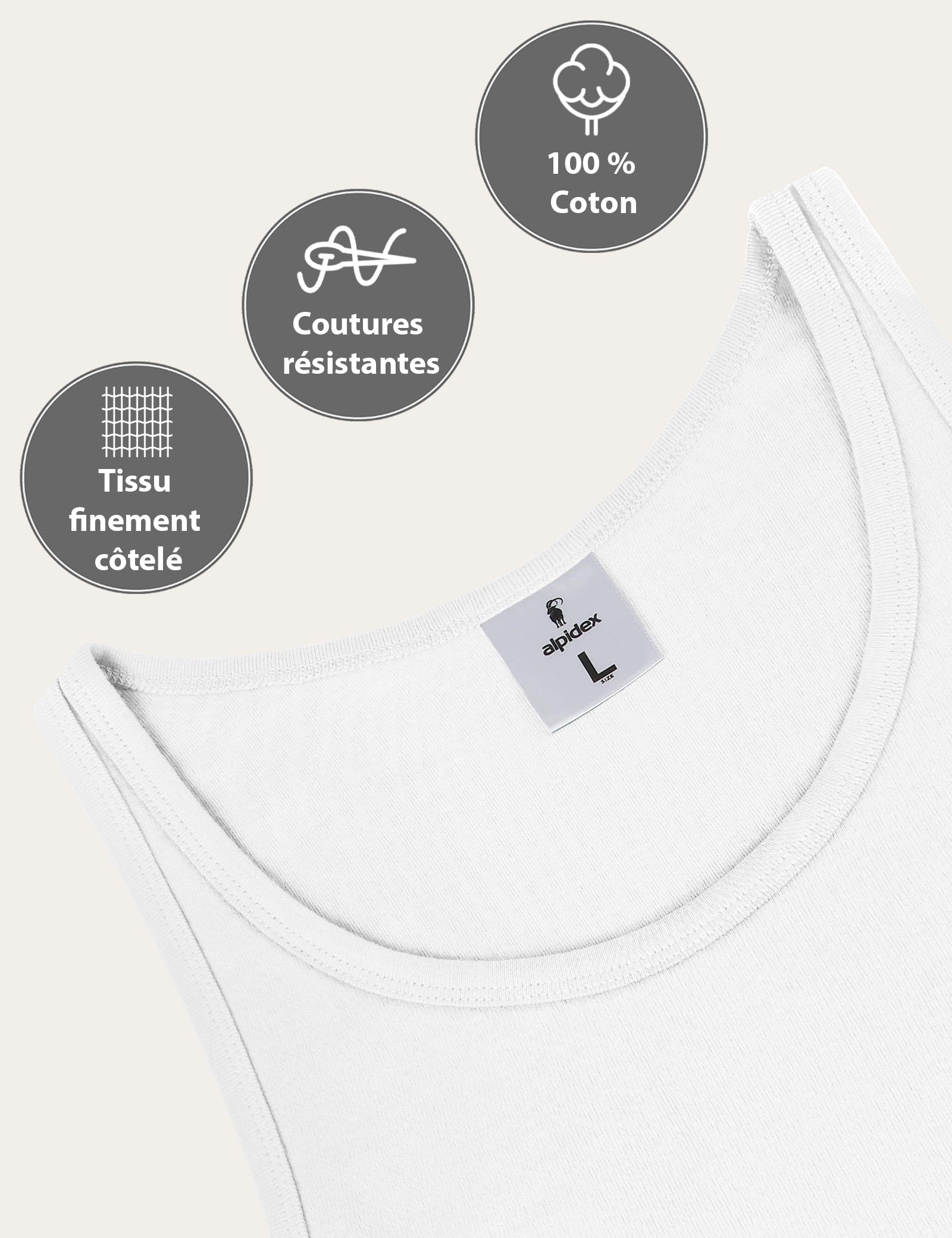 ALPIDEX Lot de 5 Maillot de Corps 100% Coton Débardeur Homme