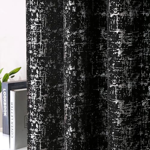 Miniatura 2 de Taisier Home Cortinas texturizadas de lino con estampado de lámina plateada, diseño de puntos geométricos para dormitorio y sala de estar,