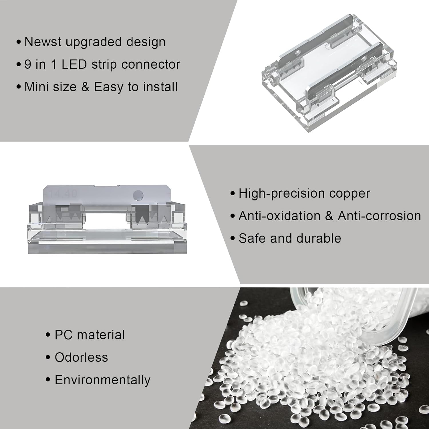 COB LED Light Connectors 10mm 2Pin 20pcs 9 in 1 LED Strip Connector, 9 types connection methods Tape Light Connector, Transparent Solderless No Dark Area for IP20 COB & Some of SMD Light Strip