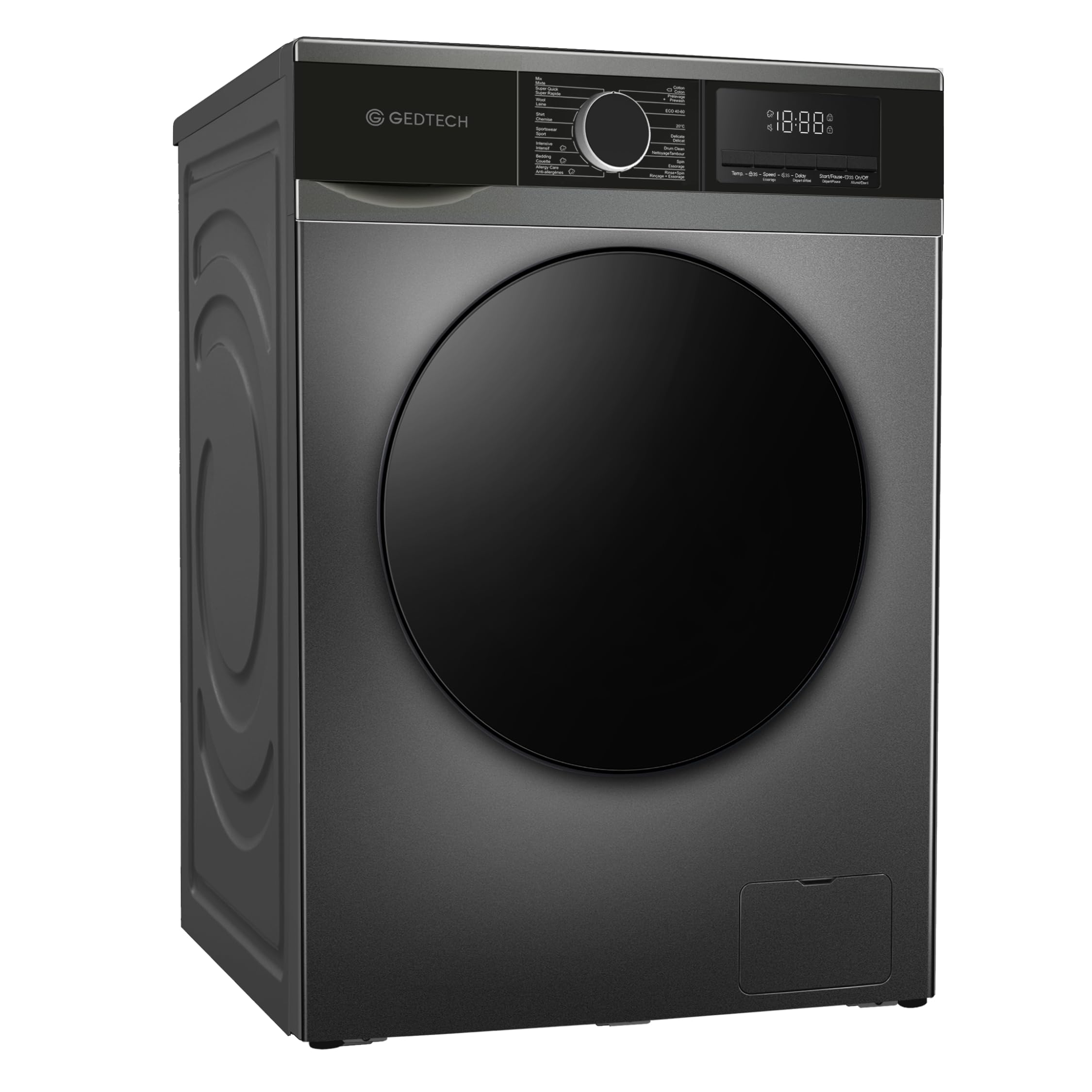 Lavadora frontal GEDTECH GLL121400DG – 12 Kg – 1400 RPM – 16 programas – Eco – Intensivo – Rápido – Muy bajo conso – Clase A-20% (Dark Grey, 12 Kg)