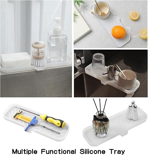 Vista 398 de Jaboneras de baño de silicona con boquilla de drenaje, organizador de fregadero de baño y cocina, soporte para esponja, bandeja de jabón para Gris