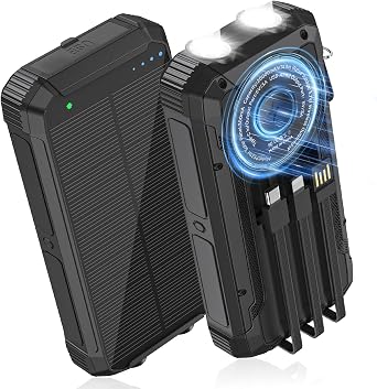 Solar Charger Power Bank 20000mAh, Portable Wireless Charger for Phone