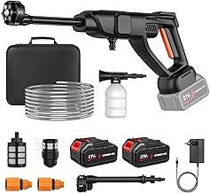 Cordless High Pressure Cleaner, 70 Bar Portable High Pressure Cleaner with 2 x 3.0Ah Battery, 6-in-1 Adjustable Nozzle, 3 Level Pressure Regulation, for Cleaning Cars, Floors