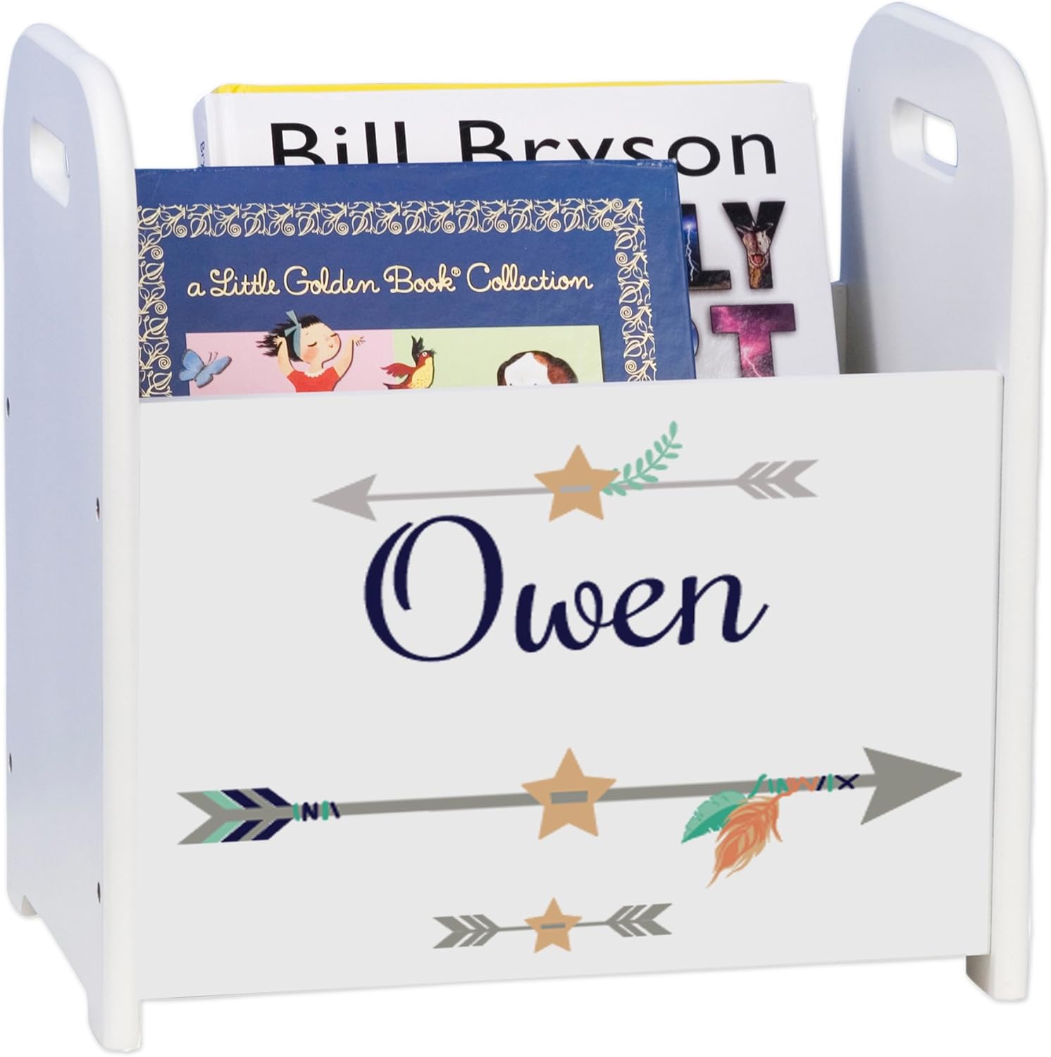 My Bambino Personalized Kids Book Caddy & Storage Bin – Tribal Arrows Design | Custom Name Children's Bookshelf | Boys' Baby & Nursery Gift