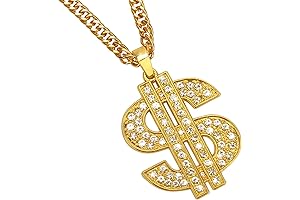 30" Gold Chain Necklace with Rotatable Dollar Sign Pendant for Men