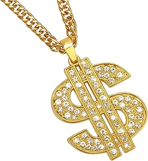AHIER Gold Necklace Chain with Dollar Sign, 18K Gold Plated Hip Hop Chain Necklace Pendant for Men, 30inch (Rotatable,Lion Head)