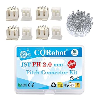 CQRobot JST PH 2-Pin Vertical SMT Header, 2.0mm Pitch Male Plugs Connector with Female Socket Housing and Crimp Terminals Kit, 50 Sets/200 Pieces Wire-to-Board Adapter Cable Assembly.