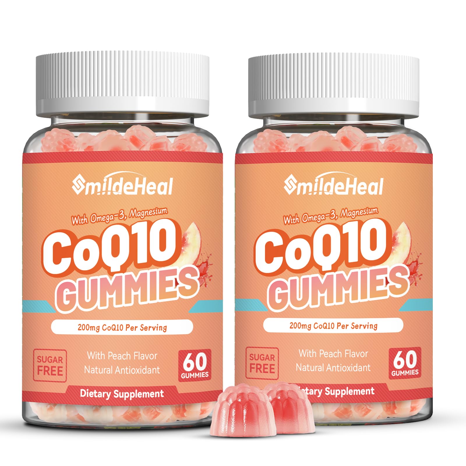 CoQ10 Gummies 200mg with Omega-3, EPA + DHA, & Magnesium - 120 Counts 60 Count (Pack of 2)