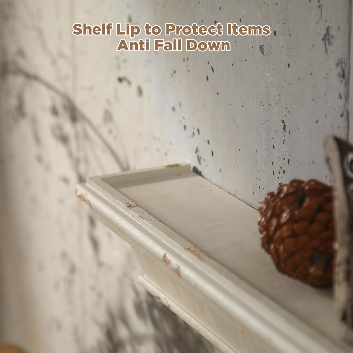 Vintage Floating Shelves for Wall, 36.3 Inch Rustic Wall Shelves, Solid Wood Mounted Decorative Shelves, Long Floating Shelf for Living Room, Bedroom, Bathroom, Kitchen, Home Decor, White