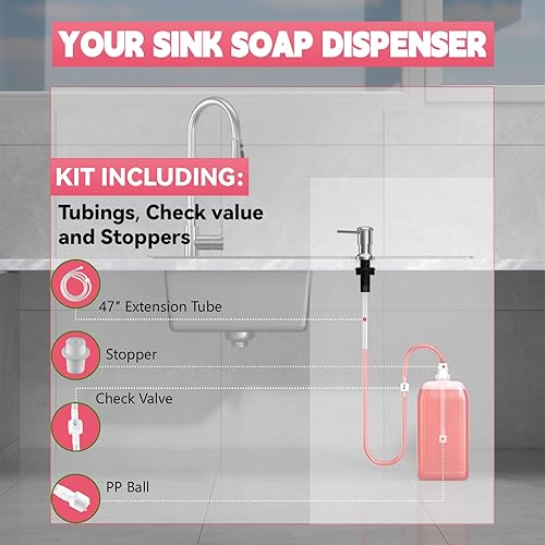 Miniatura 5 de Dispensador de jabón para fregadero, dispensador de jabón para fregadero de cocina con tubo de extensión de 47 pulgadas, base de cabezal de bomba