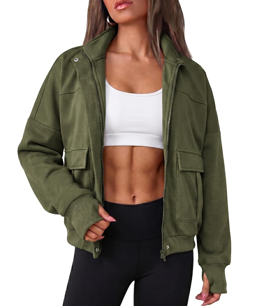 ECOWISH Short Sweatshirt Bomber Jacket