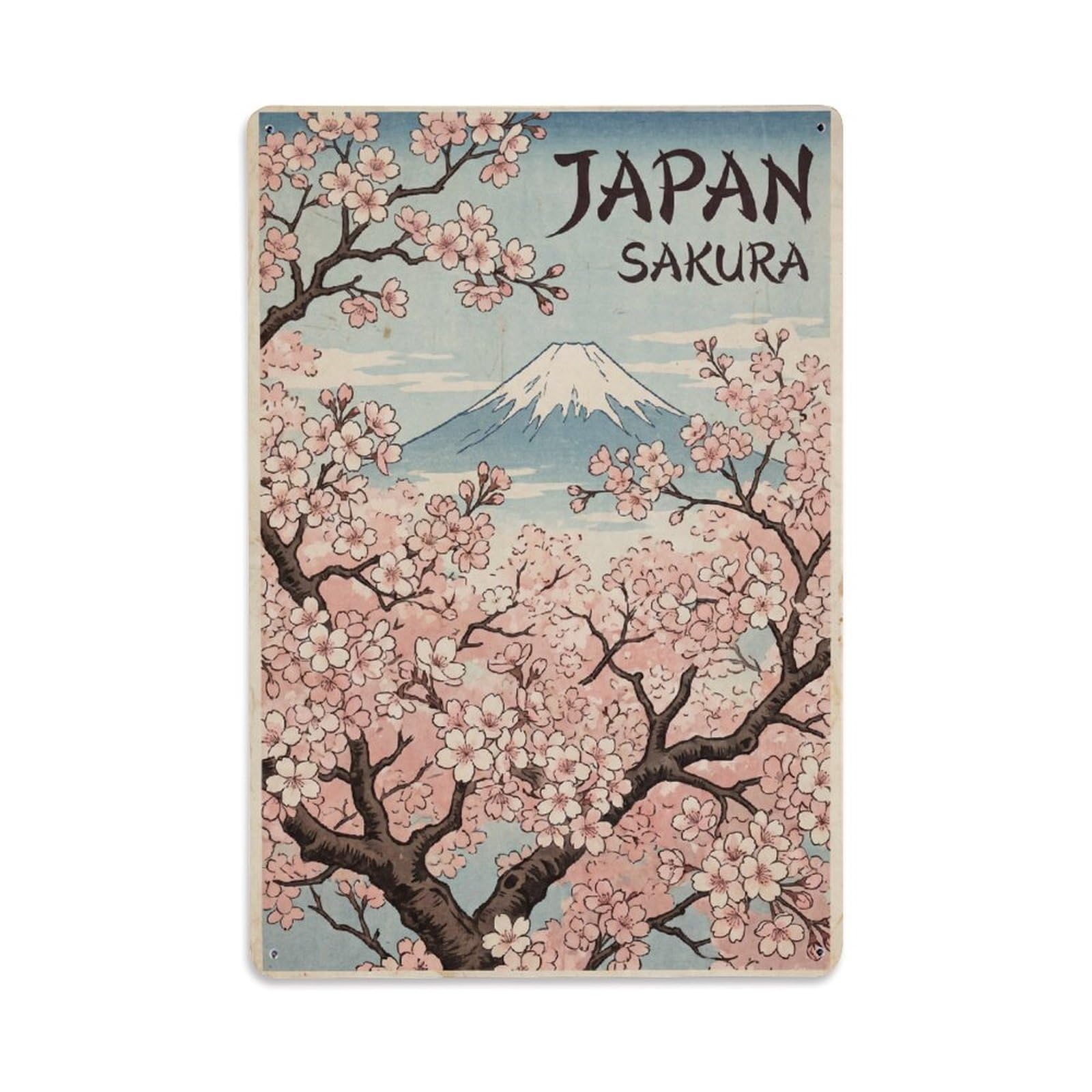 Metal Tin Sign Vintage Travel Japan Sakura