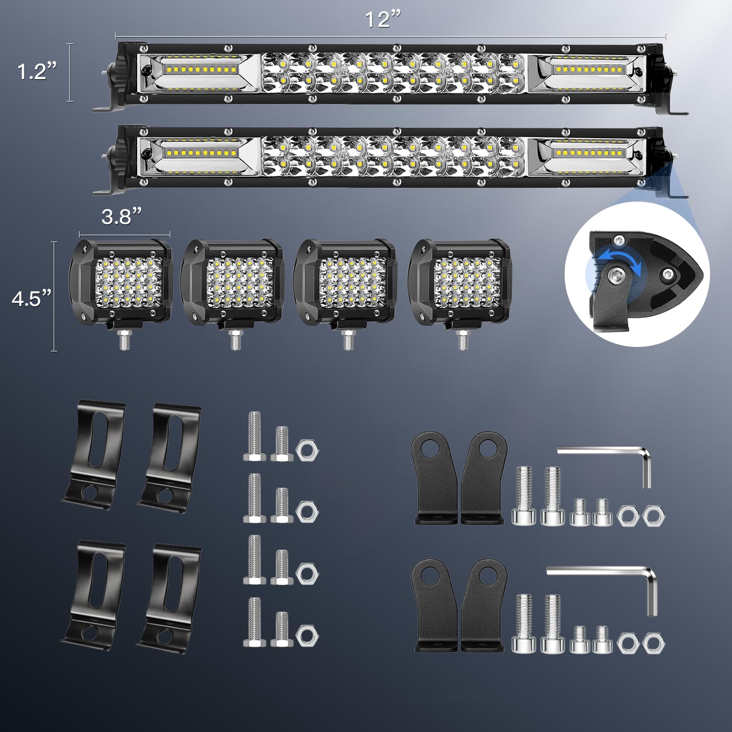 Light Bars for Trucks - 13In Slim LED Bar with 4In Pod Lights&Wiring Harness,12V 24V Spot Flood Combo Driving Off Road Work Lights for ATV UTV (2X 13 Inch LED Light Bar+4pc 72w Pods Lights)