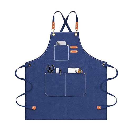 Chef Apron for Men Women Canvas Aprons with 3 Pockets