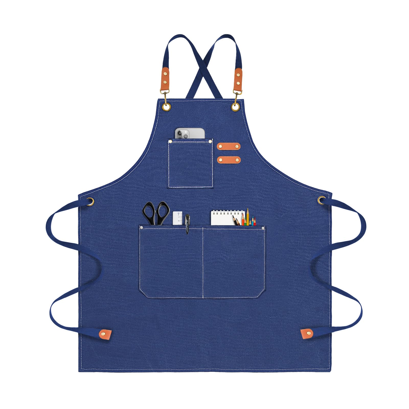 OUNLEN Chef Apron for Men Women Canvas Aprons with 3 Pockets Cross Back Resistant Work Apron for Cooking