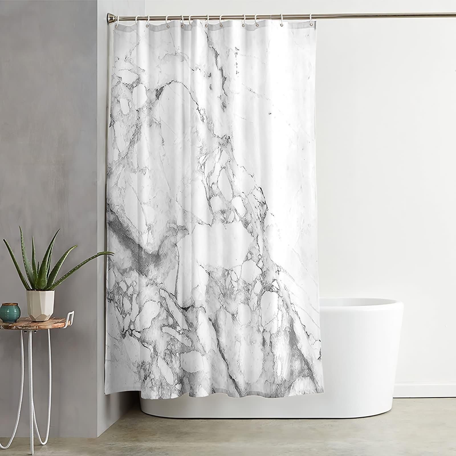 Tenda Da Doccia 3D Con Trama Marmo – Poliestere Impermeabile, Asole In Acciaio Inox, 220x190 Cm, Lavabile In Lavatrice