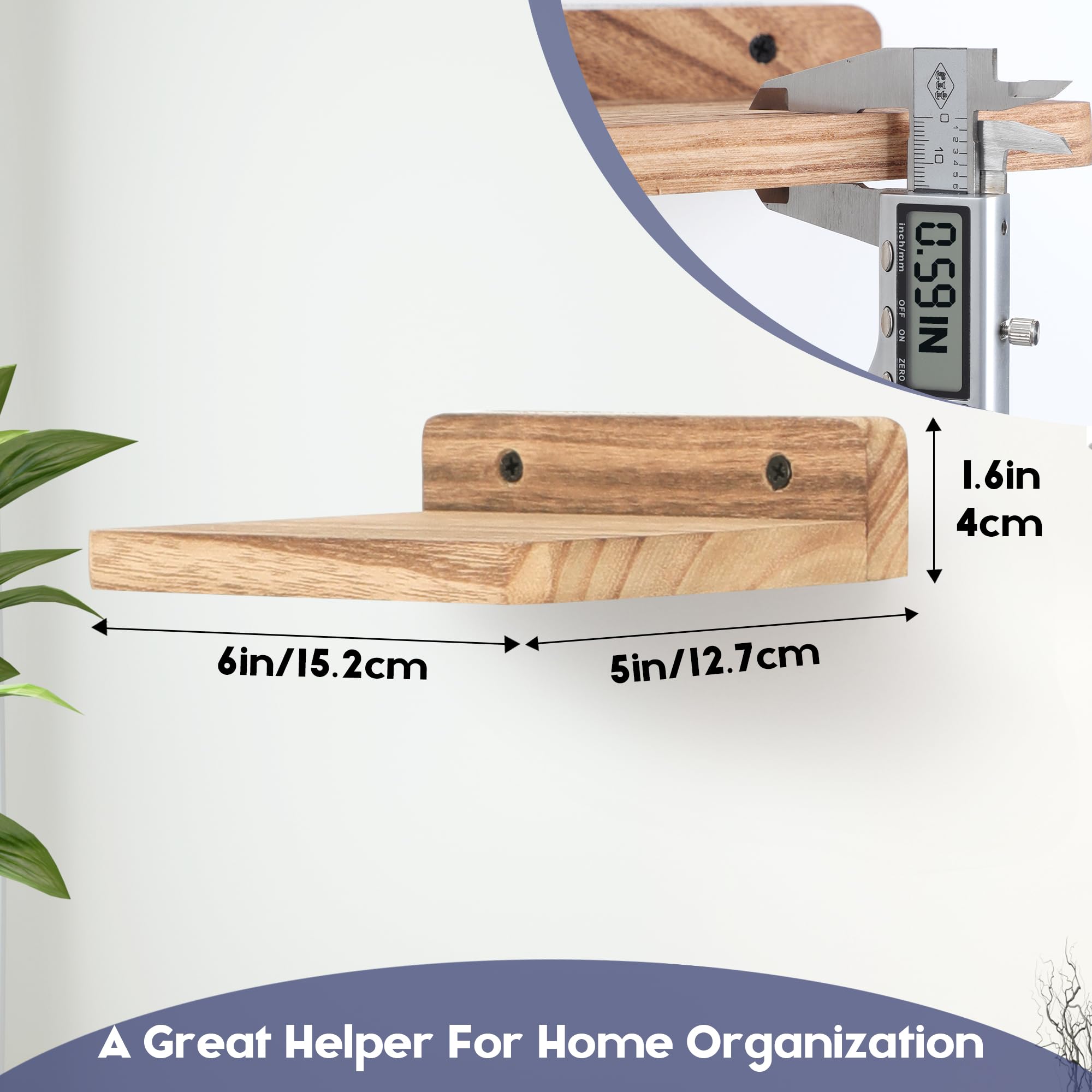 Baldas Pared Sin Agujeros NIUBEST Estante Flotante Pequeño, Repisas De Exhibición De 5 X 6 Pulgadas Para Pared, Mini Estantes, Estante De Madera Rústica Para Dormitorio, Sala De Estar, Baño, Cocina (6