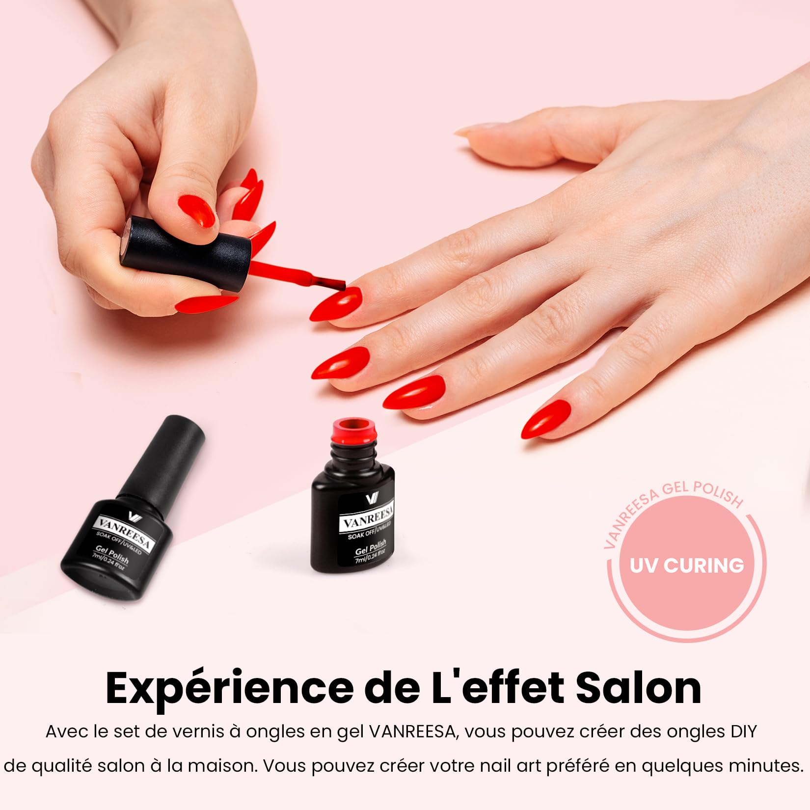 VANREESA 50 Pièces Vernis Semi Permanent, 45 Couleurs Vernis Gel U V Semi Permanent avec Base Coat et 4 Top Coats Brillant Mat Pailleté, Vernis à Ongles Noir Blanc Rouge, pour Manucure DIY à Domicile