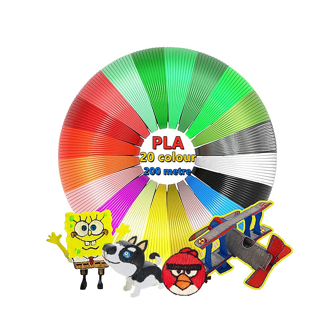 Tocnvoe - Filamento PLA 1.75 mm, 20 Colores, 10 metros por Color, Total 200 Metres, para Pluma 3d, Lápiz 3d, Materiales Impresión 3d, Ecológico y Saludable