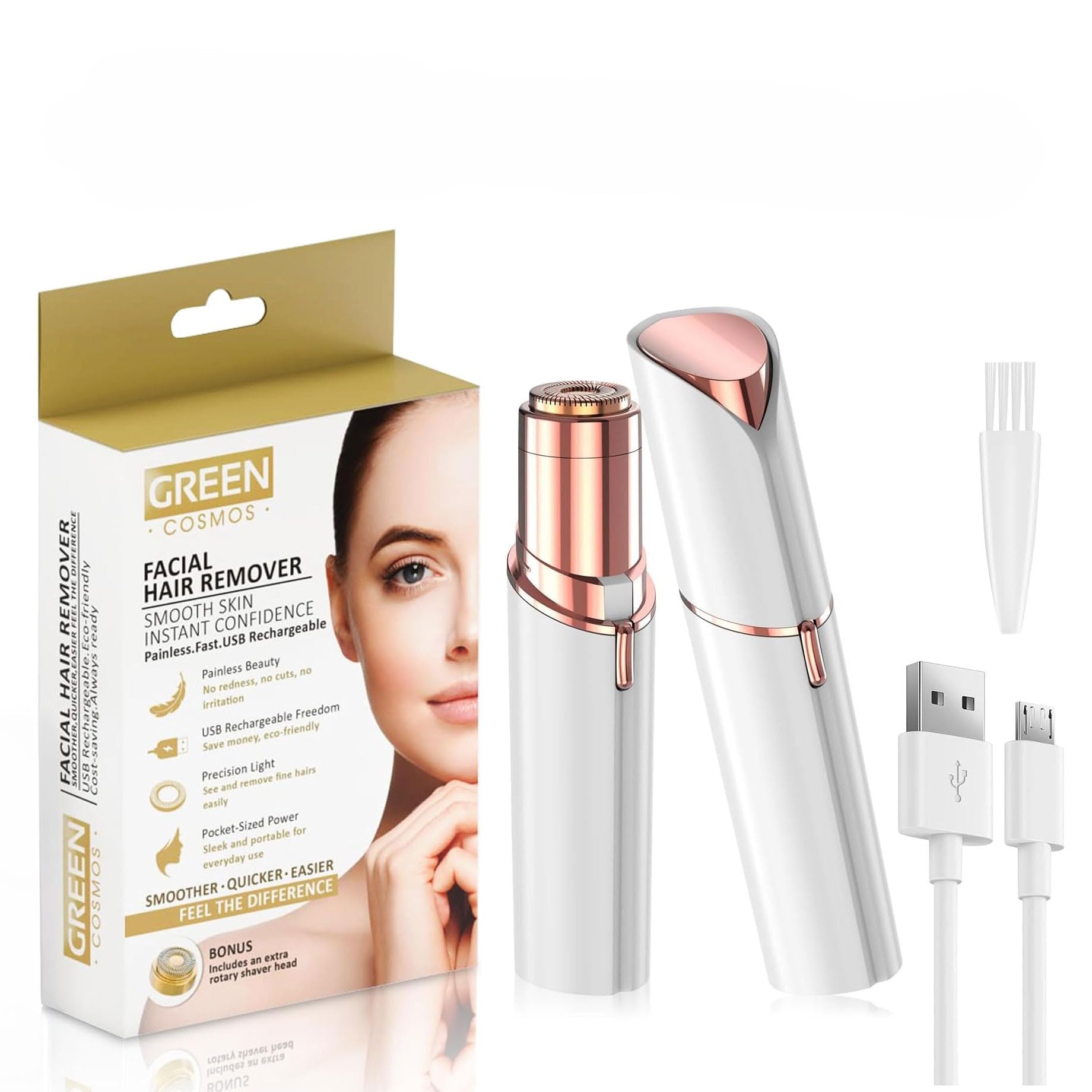 Facial Hair Remover for Women Gentle Painless Removal for Peach Fuzz Lip Chin USB Rechargeable