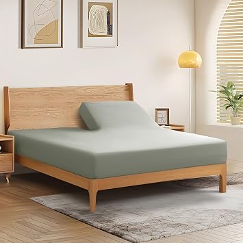SiinvdaBZX Split Top King Fitted Sheet Only for Adjustable Bed, Ultra-Soft Microfiber 34 Inch Top Split Head Sheets Half Split King Bottom Sheet, Fits 14 -16 Deep Pocket, Light Gray