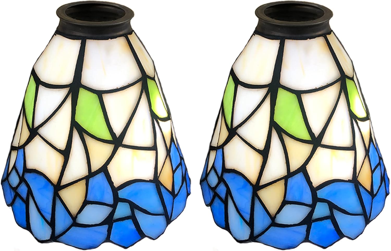 HUIMEIJU Tiffany glass shades, blue and white shades, stained glass fan shades, wall lamps, pendant shade replacement shades. (2PCS)
