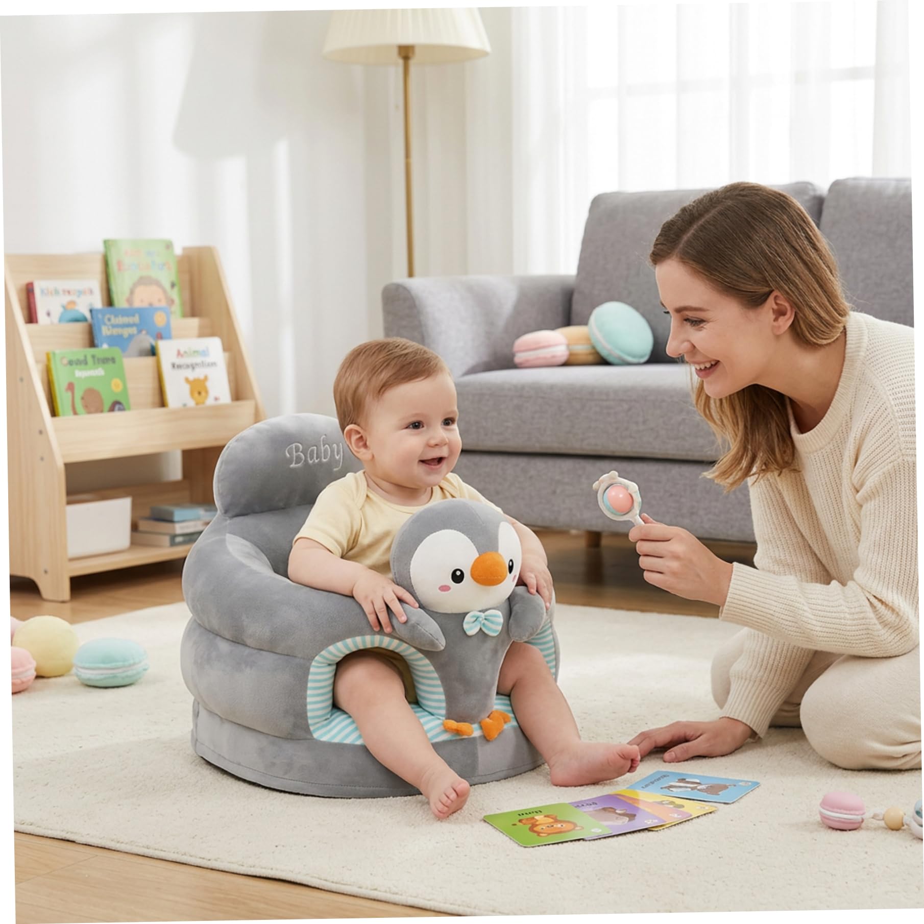 Silla para sentarse para bebé Asiento para bebé con respaldo ergonómico Pingüino Silla para sentarse para aprender a aprender Asiento de piso suave Uso para bebés y niños pequeños para bebés S
