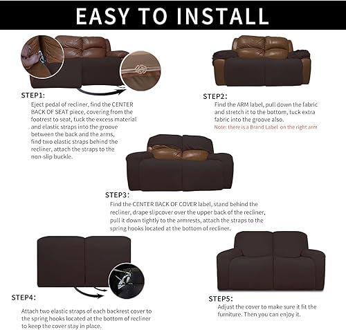 Miniatura 5 de Easy-Going Funda elástica de microfibra de gran tamaño para sofá biplaza reclinable seccional, suave forro polar ajustable de 2 asientos, lavable,