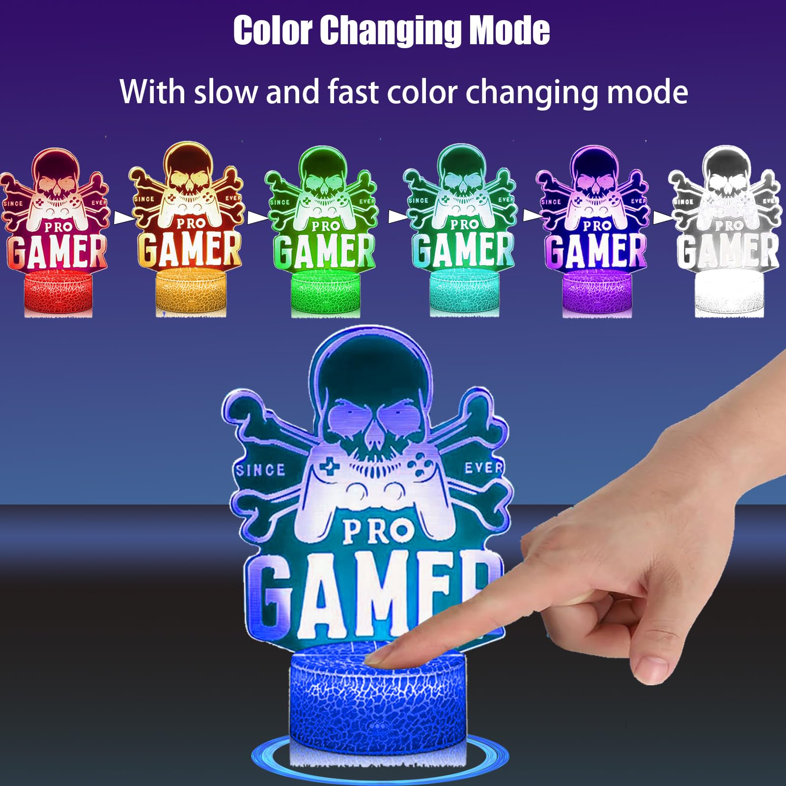 Gamer Pro Night Light, Gamepad Graphic Video Games Gift Funny 3D Illusion Lamp 7 Colors Changing Touch, Gaming light - Image 3