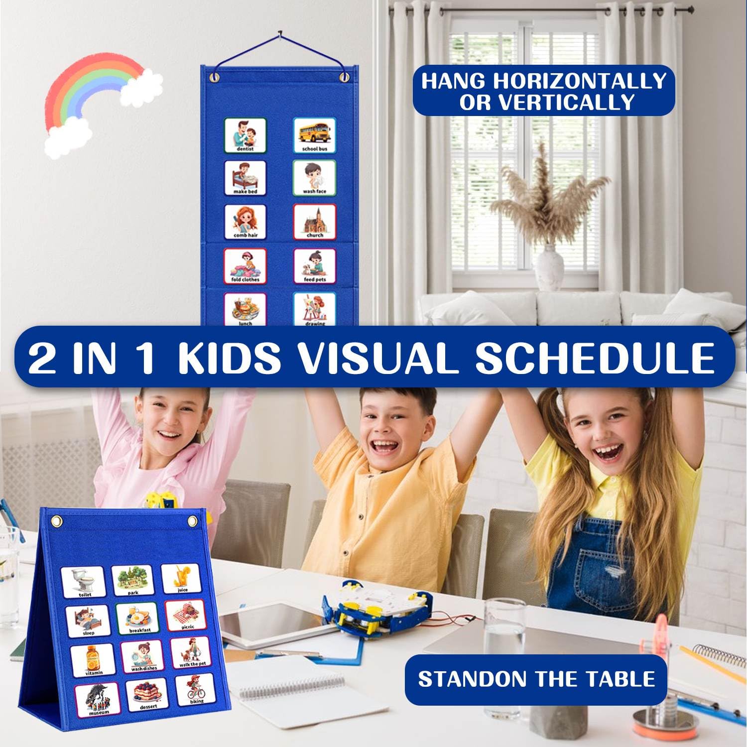 Calendrier Visuel pour Enfants, Tableau de Routine Quotidienne, Outil Comportemental Visuel pour Enfants, Carte de Week-End, Planificateur Visuel pour Garçons Enfants