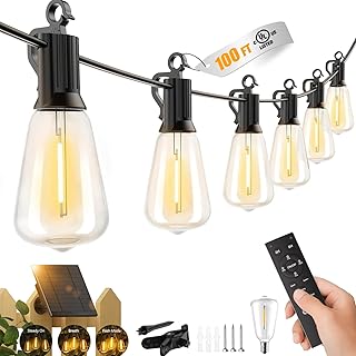 Brightown 100FT Solar String Lights Outdoor Waterproof with Remote, 31+1...