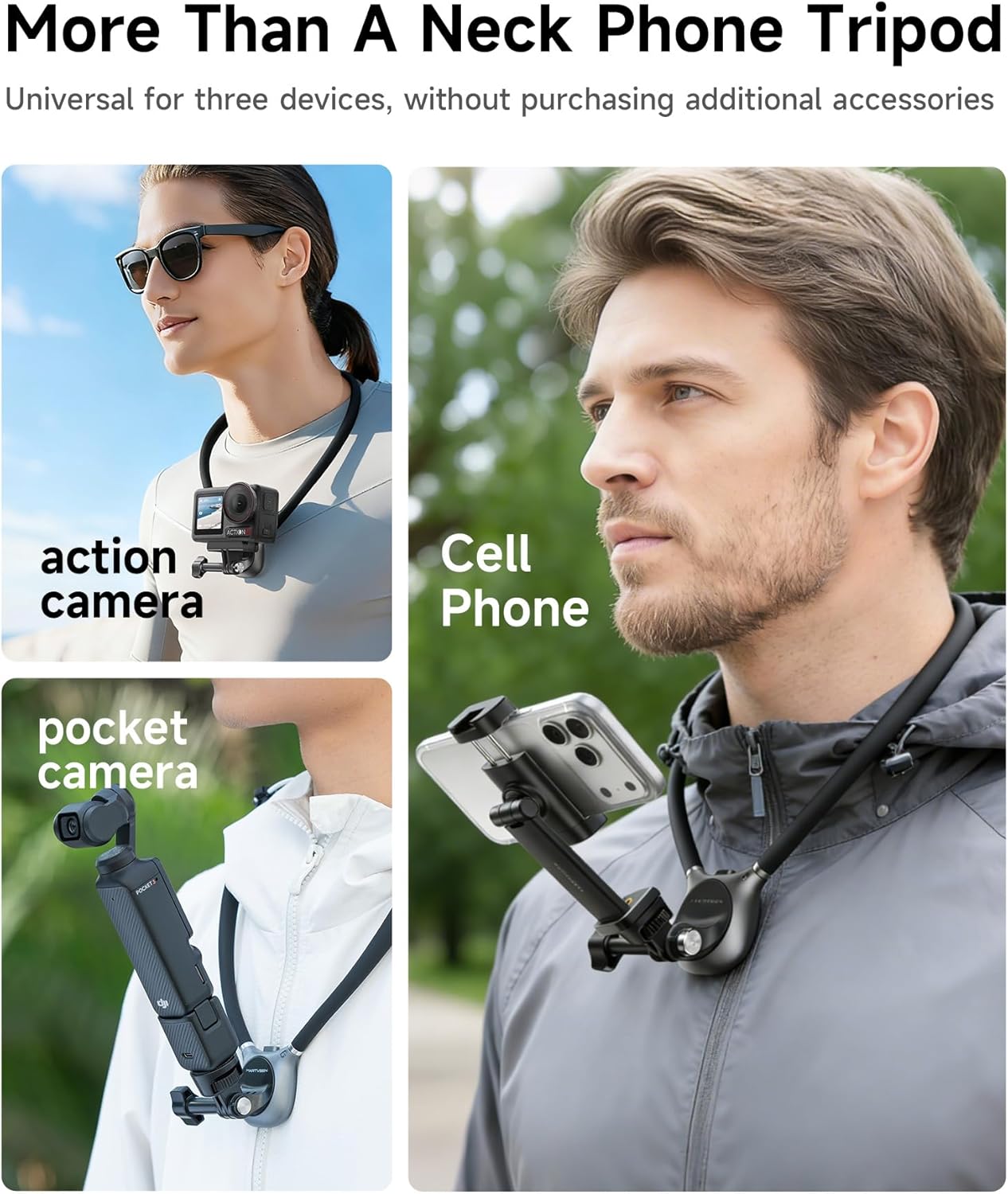 Neck Phone Holder - Dual Mode Stability Quick-Release POV Mount for All Smartphones - Universal Hand Free Neck Phone Holder for Recording, TikTok, & YouTube Vlog Rig