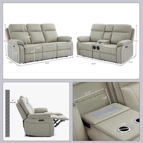 Miniatura 2 de Juego de sofá reclinable eléctrico con luz de lectura LED táctil y altavoces Bluetooth, sofá reclinable reclinable con consola de