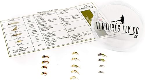 Ventures Fly Co. Paquete de docenas de panaderos, 13 moscas de pesca con mosca atadas a mano de primera calidad, taza impermeable incluida, seca,