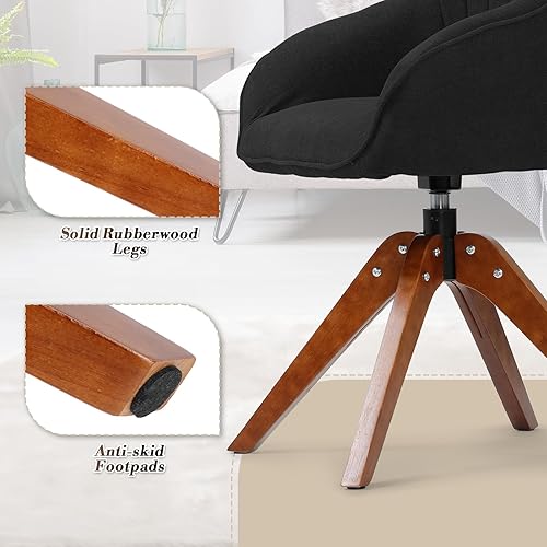 Miniatura 8 de Athena Collection Silla decorativa moderna, cómoda silla de lectura giratoria para adultos, sillón de tela tapizada suave con patas de madera para