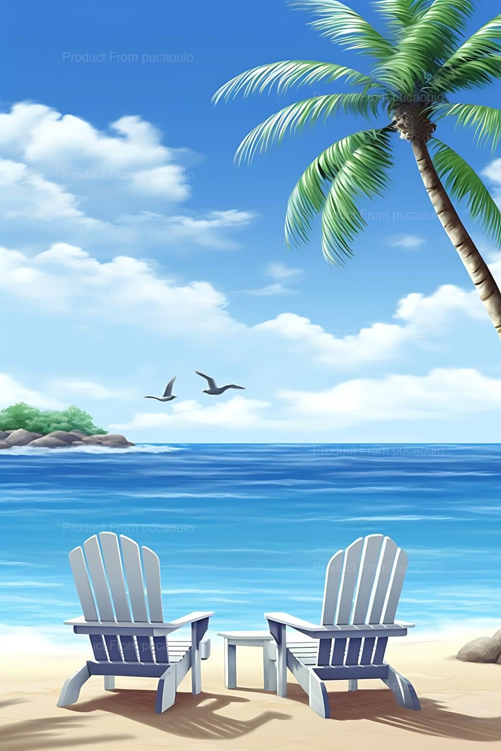 pucaouio Beach Sunset Diamond Painting Kits Two Chair On Beach with Palm Trees for Adults Kids Beginner, Diamond Art Paint by 5D Full Round Drill Gem