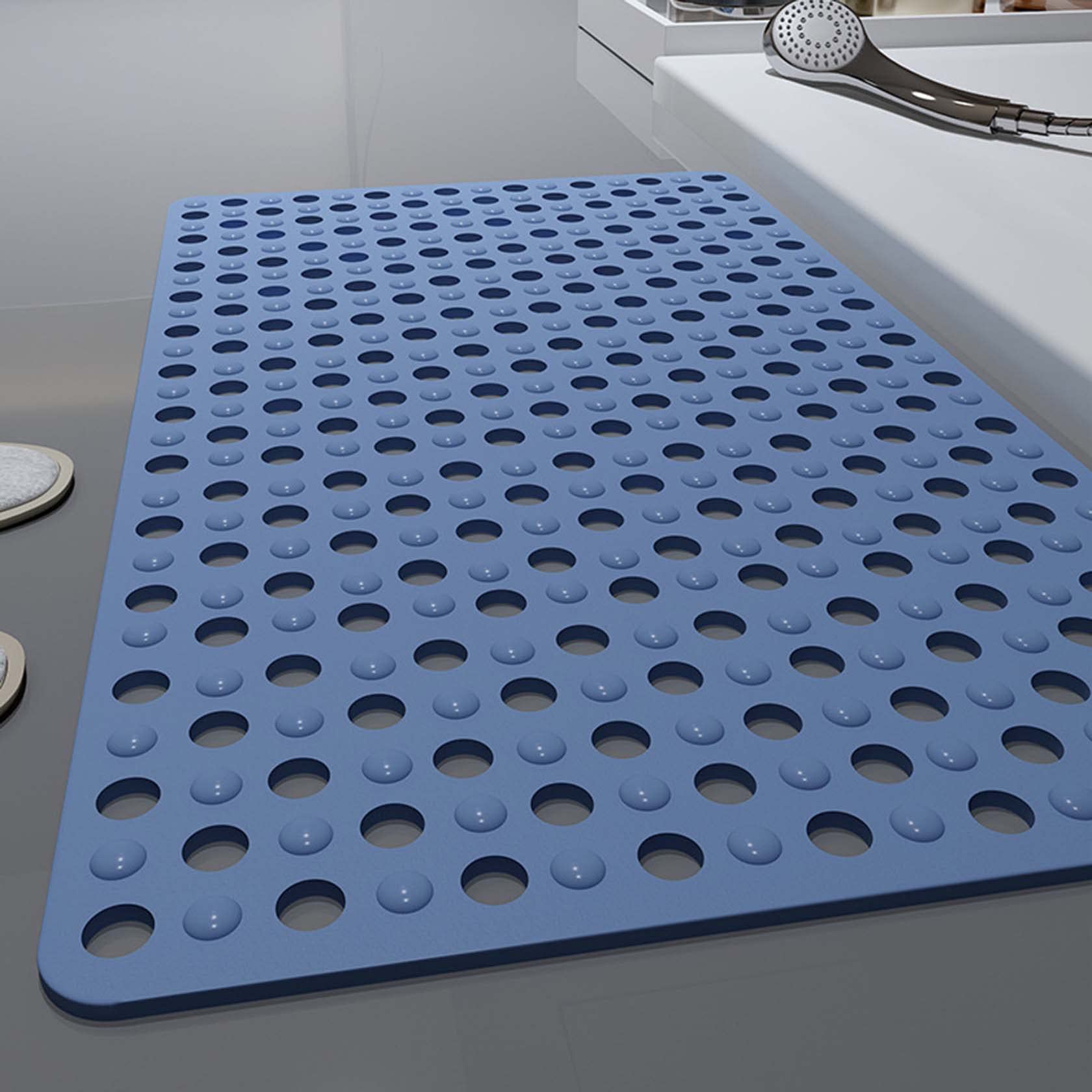 Alfombrilla para bañera y Ducha para baño Orificios de Drenaje Secado rápido con ventosas Alfombrillas Antideslizantes Almohadilla para pies Lavable Cojín para Masaje Azul 45 cm / 17,7 pulga