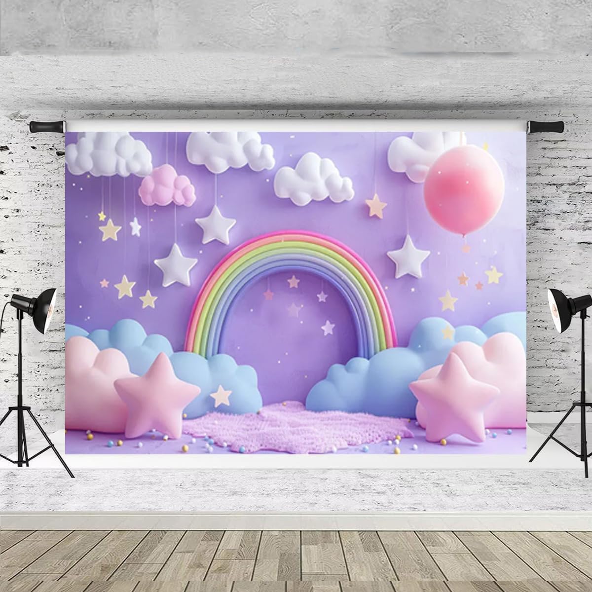 Purple Sky Clouds 1st Birthday Party Backdrop for Photoshoot - Stars Kids Party Decoration - Dreamy Sky Cake Smash Backdrop (9X6FT)