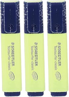 Staedtler Yellow Highlighter Pens Textsurfer Classic Fast Dry Ultra Soft 1-5mm Chisel Tip Refillable Ink Jet Safe Copy Proof 364-1 (Pack Of 3)