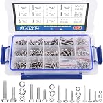 Glarks 665Pcs M3 M4 M5 M6 Stainless Steel Flat Hex Head Screws Bolts Nuts and Flat Gasket Spring Washers Assortment Set