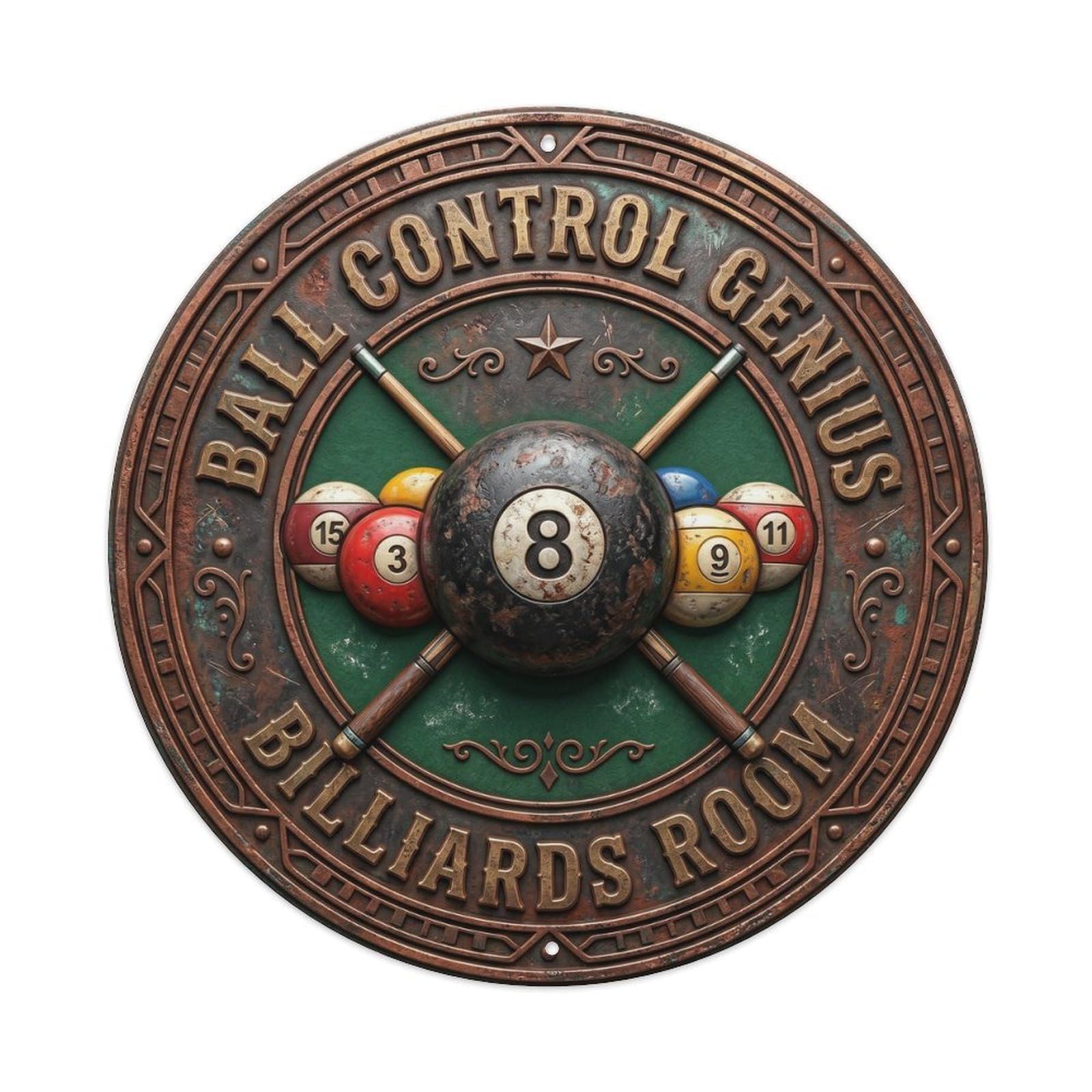 Cwbufd Vintage Style Ball Control Genius Billiards Room Vintage Metal Tin Sign Plaque Wall Decor For Cafe, Club Bar, Office, Garden Metal Poster 8X8inch