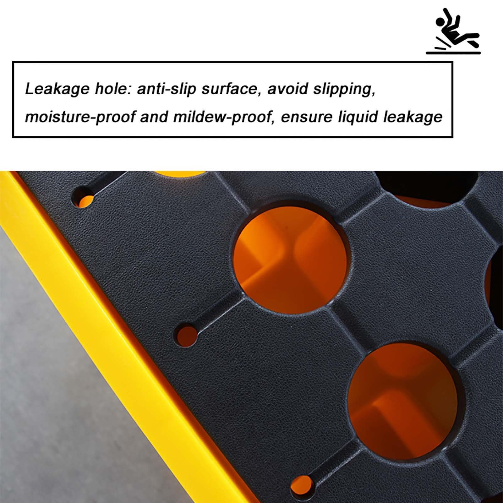 Pallet industriale per deposito di liquidi e fusti di olio - Piattaforma a prova di perdite con porta di scarico, accesso per carrello elevatore resistente, griglia rimovibile per laboratorio e