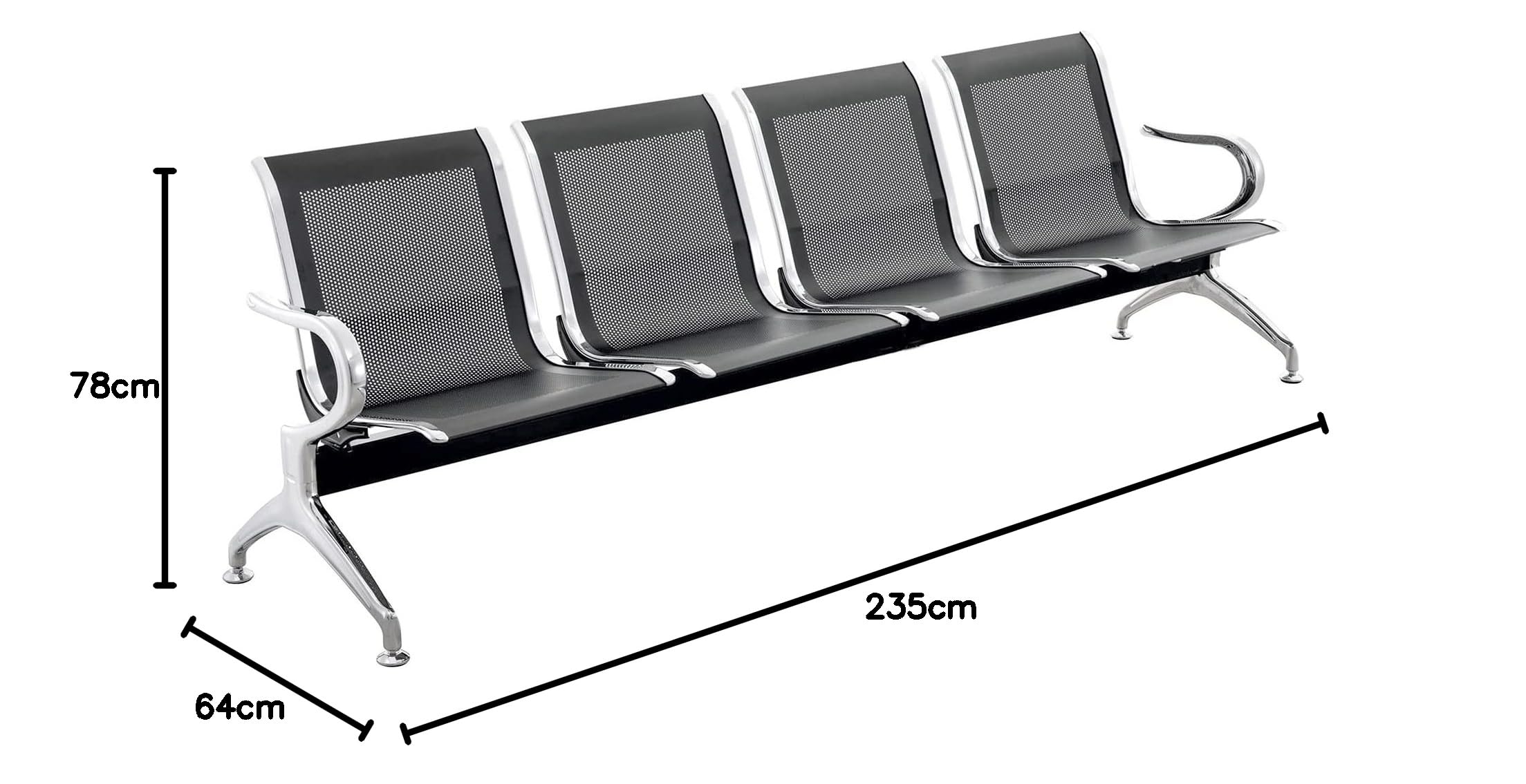 PrimeMatik - Chaises sur poutre pour salle d'attente avec 4 sièges ergonomique noir