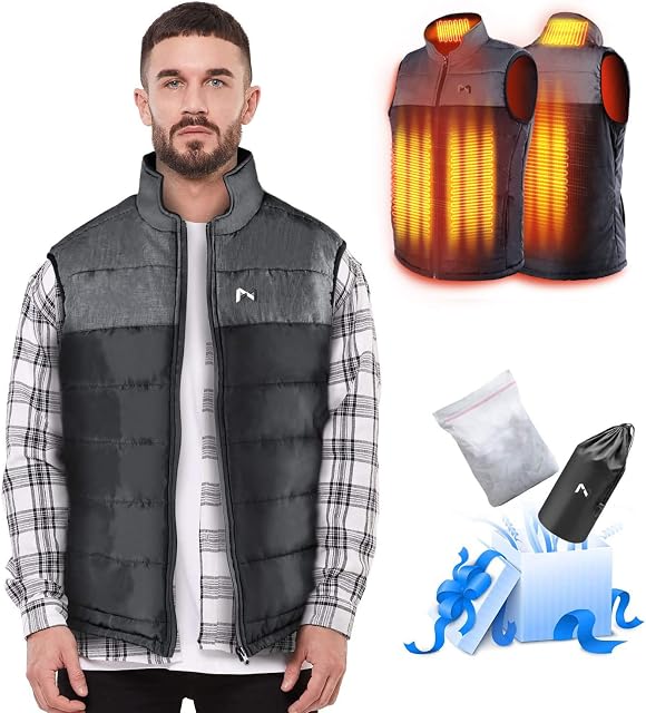 AFUNSO Heated Vest for Men/Women, Electric Heating Coat Heated Body Warmer Temperature Control Extra Collar Heated Hiking,Ice Skating for Heated Jacket/Sweater/Thermal Underwear Battery Not Included