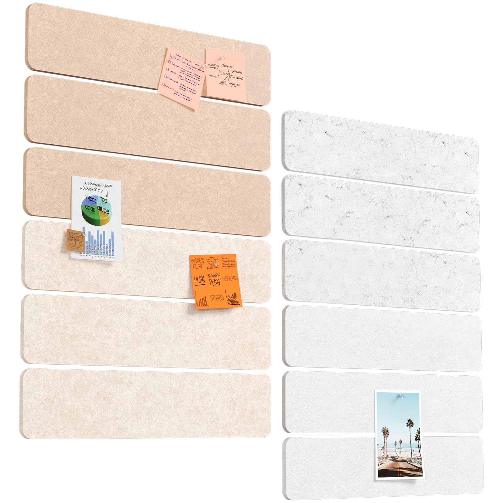 Lifewit Bulletin Board with 80 Pin Set, 12-Pack Cork Board Alternative Felt Strip Board, 45x10 cm, 4-Color Set, Full Self-Adhesive Wall Panel for Decor, for Office, Dorm, Home, Stone Beige