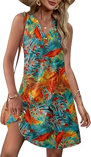Summer Dresses for Women 2025 Beach Vacation Clothes V Neck Button Sundresses with Pockets