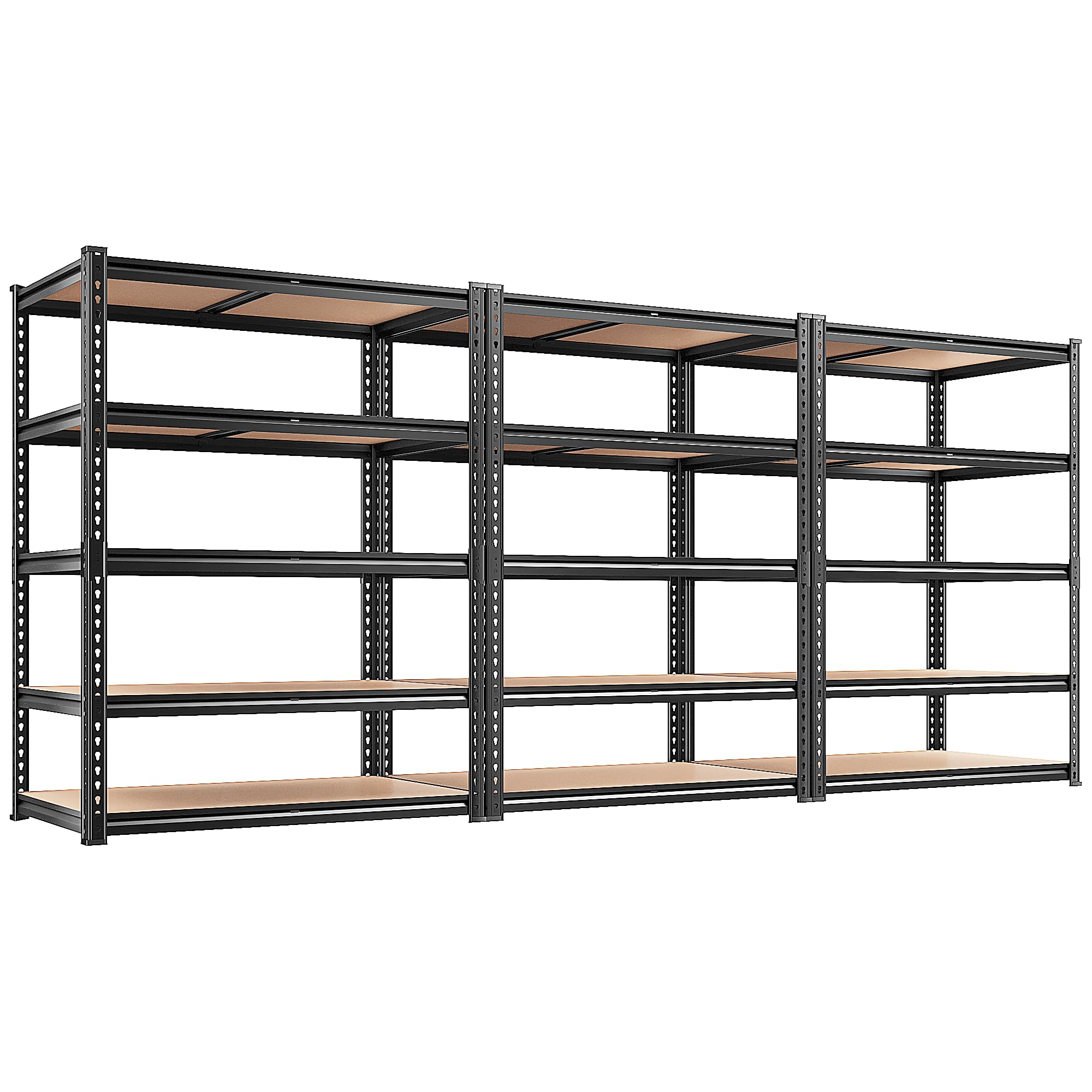 - REIBII 2400LBS Storage Shelves 5 Tier Garage Shelving Heavy Duty, Adjustable Metal Shelving, Garage Shelves for Basement, Warehouse, Pantry, Closet, Kitchen 72" H x 35.55" W x 16" D, Black, 3 Pack