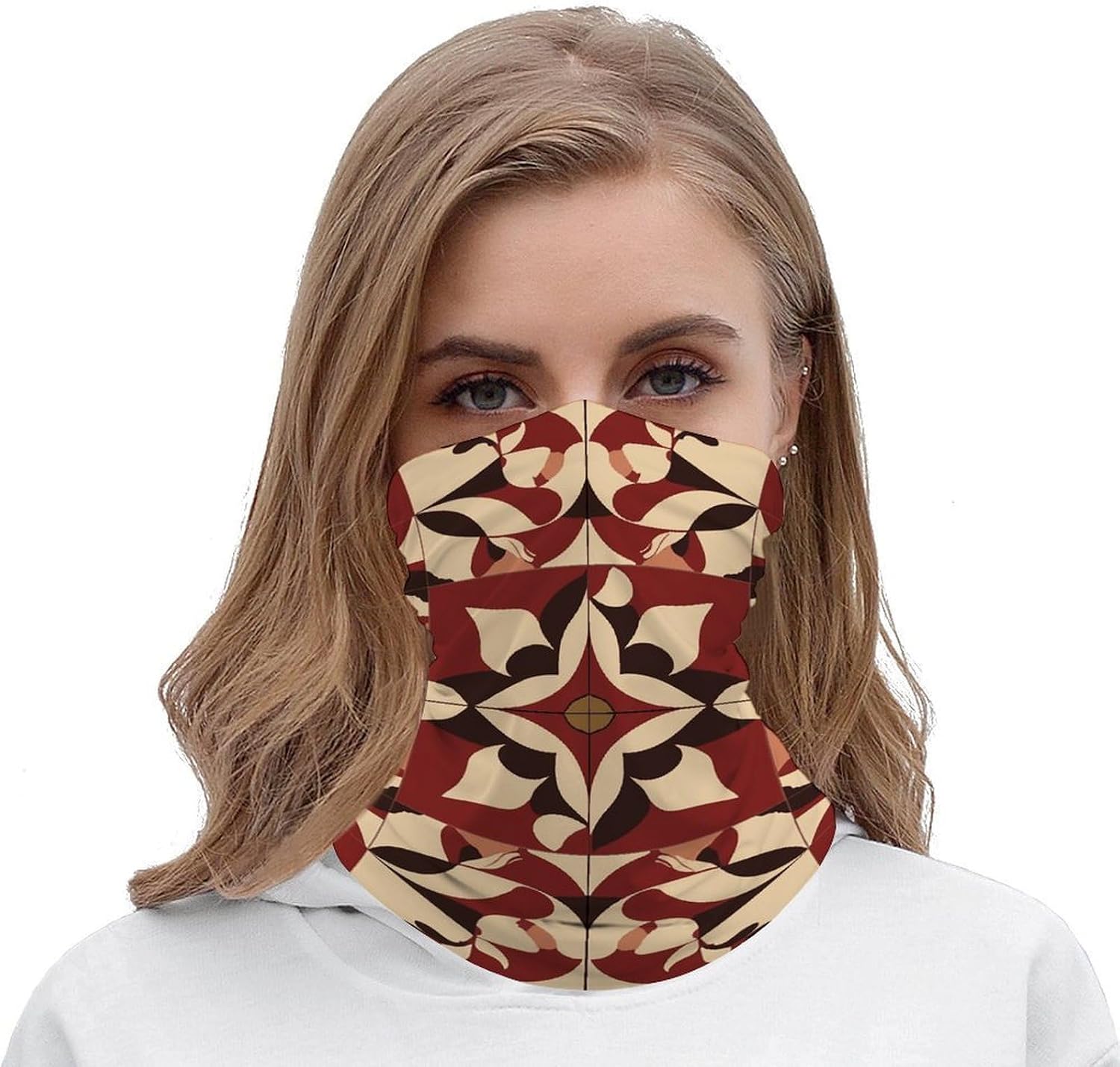 Neck Gaiter Light Beige And Red Balaclava for Men Women Sun Protection Face Mask Cooling Breathable Face Cover Scarf Headwear Headband Head Wrap for Skiing Hiking image 5