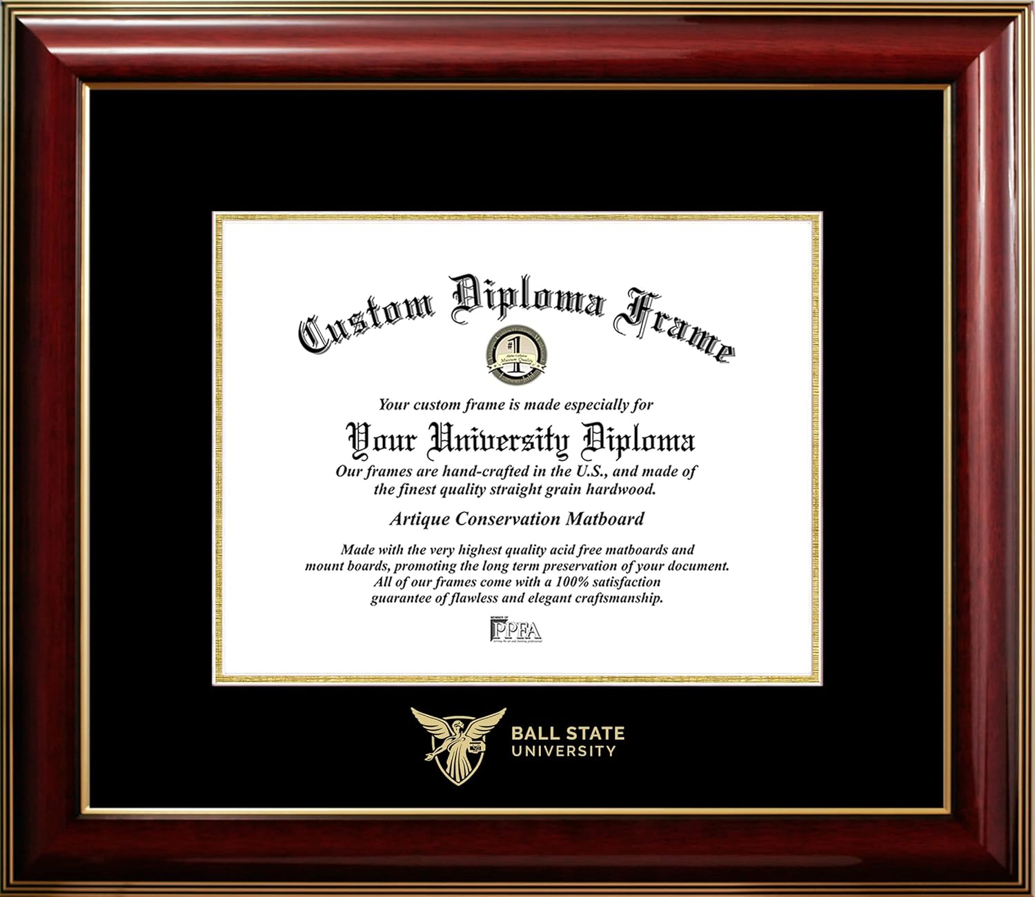 Campus Images Ball State University Cardinals 10w x 8h Classic Mahogany Gold Embossed Diploma Frame